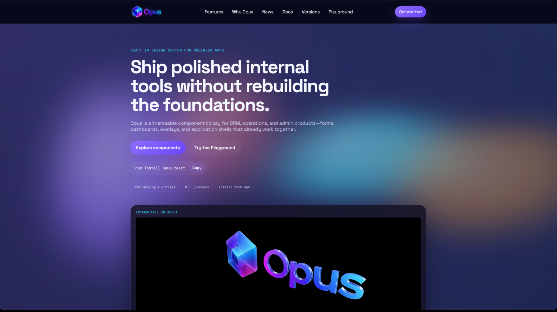 Actual OPUS React component catalogue interface